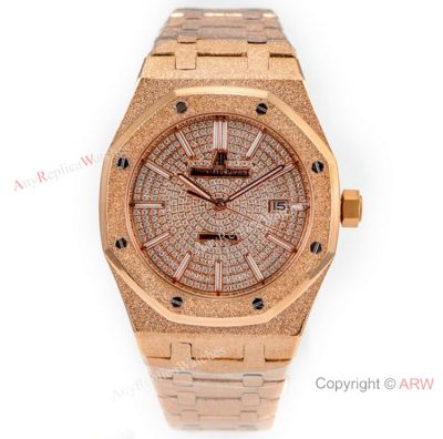 N9 Factory Swiss 3120 Audemars Piguet Royal Oak Frosted Gold Watch Diamond Dial
